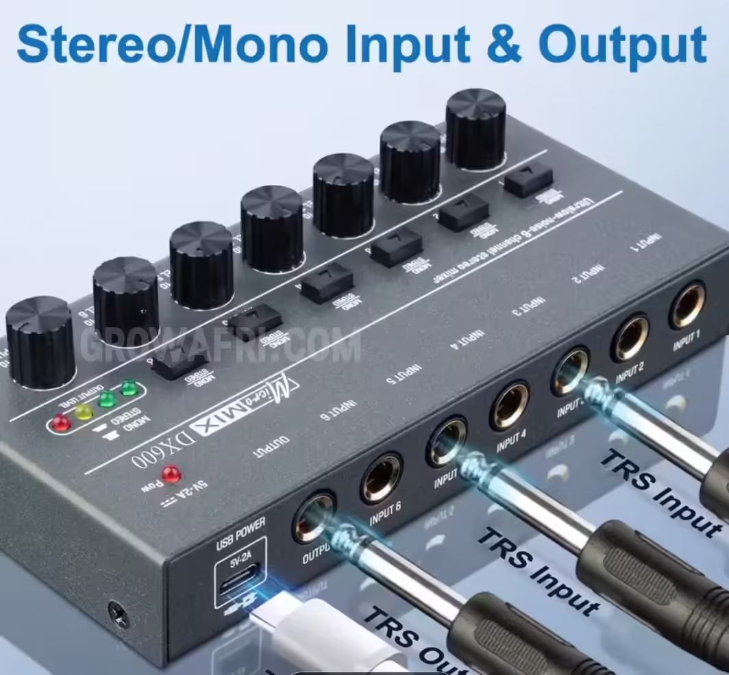 6-Channel Mixer Perfect for musicians, DJs, and audio professionals! 