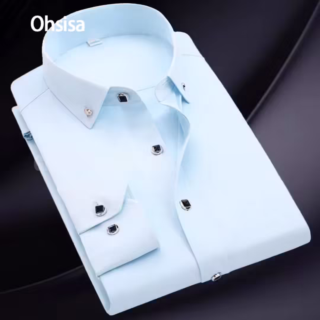 Ohsisa 2025 Spring New Men's Long Sleeve Shirts Business Professional Diamond Button  Solid Color Men's Shirt