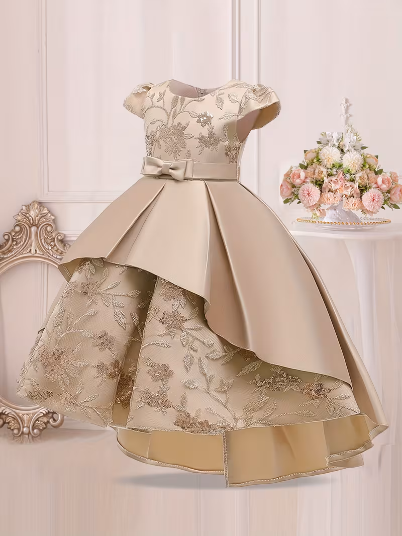 Elegant Girls Sleeveless Gown with Butterfly Bow