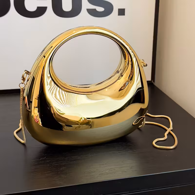 Golden Acrylic Handbag with Chain Strap