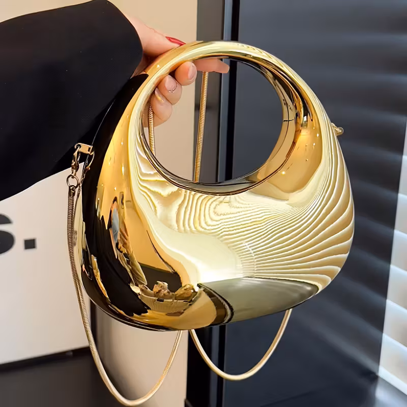 Golden Acrylic Handbag with Chain Strap