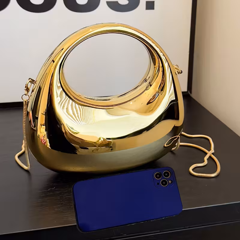 Golden Acrylic Handbag with Chain Strap