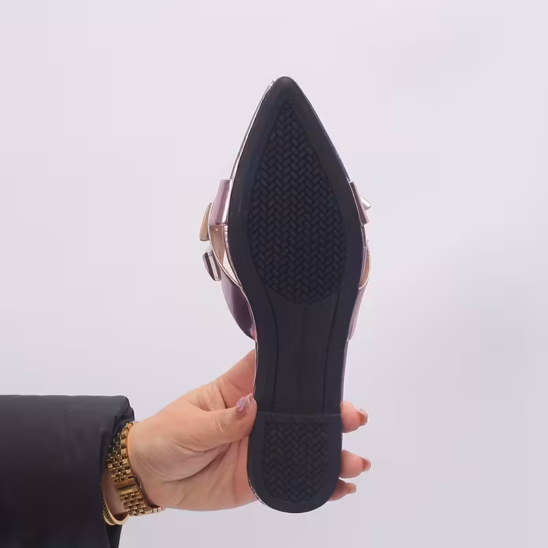 2025 New Women Fashion Party Glittering Mirror Triangle Buckle Summer Open Toe Pointed Flat Sandals