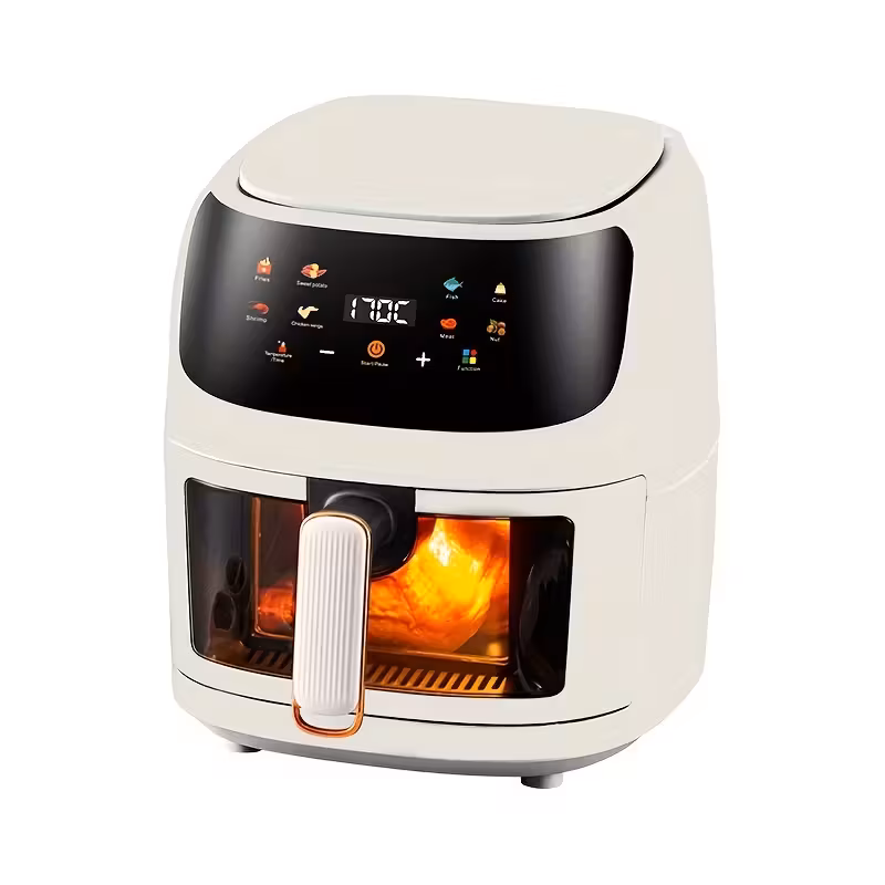 Air fryer with transparent glass