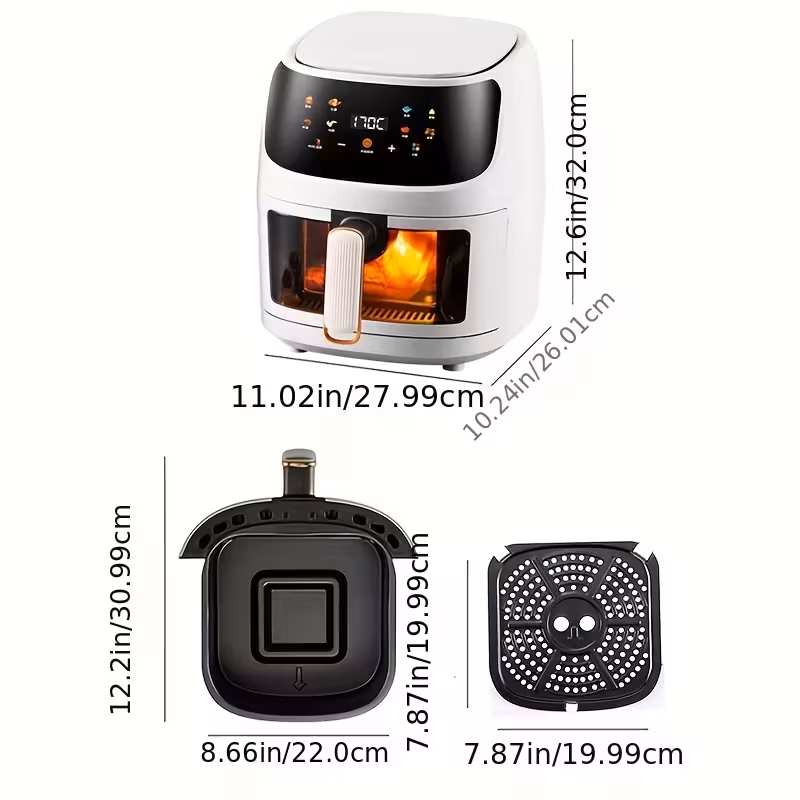 Air fryer with transparent glass