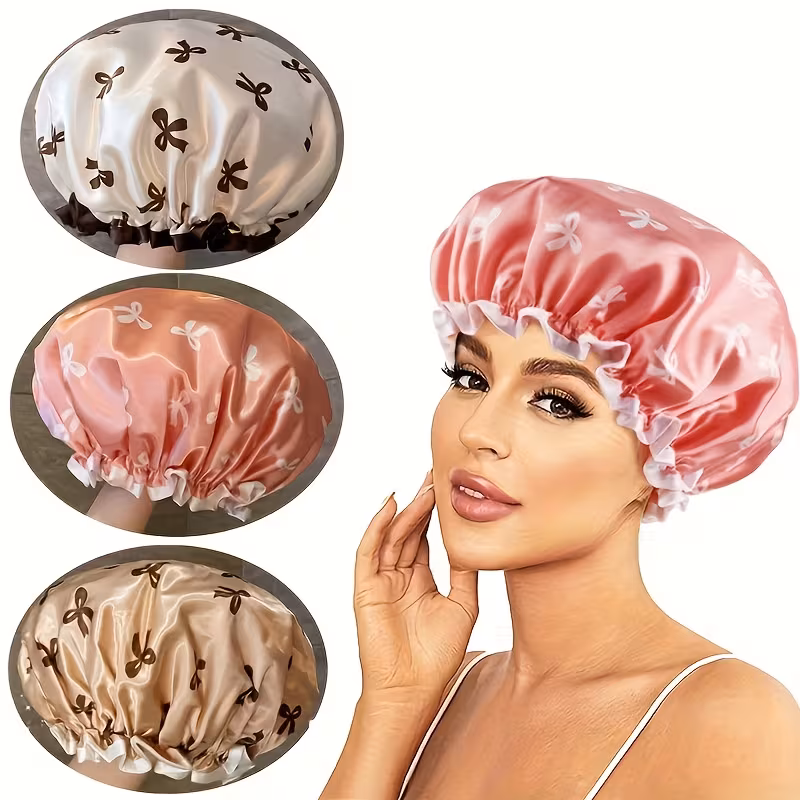 2pcs Holiday Double-Layer Shower Cap Set