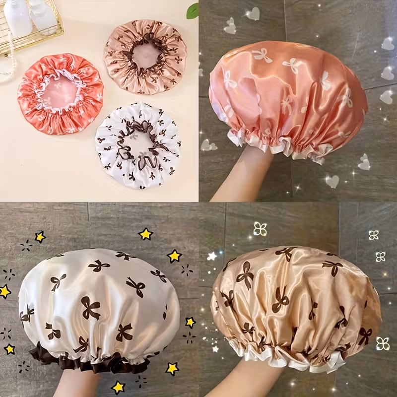 2pcs Holiday Double-Layer Shower Cap Set