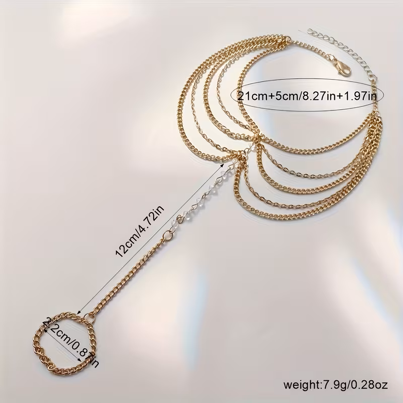 1pc Vintage Boho Multi-Layer Finger Toe Anklet, Iron Chain