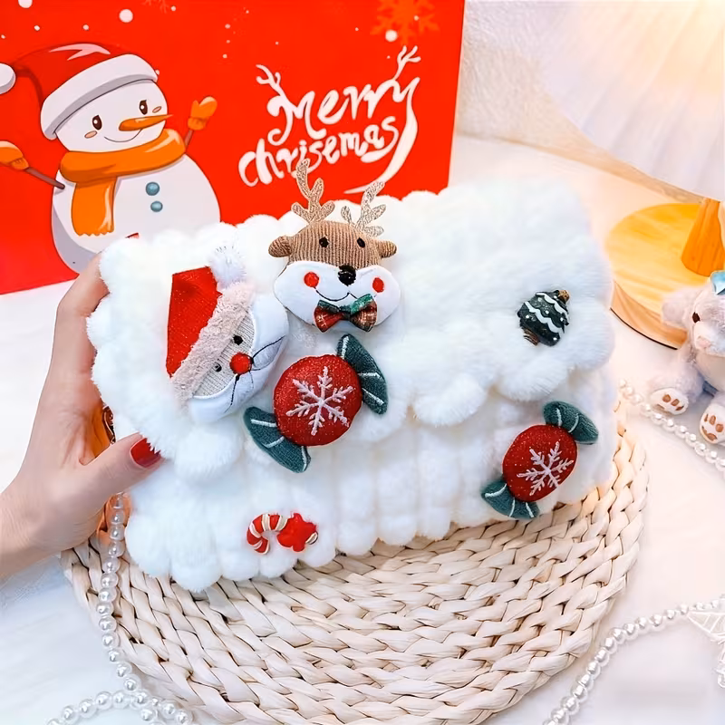 Women's Christmas Plush Crossbody with Snowflake &amp; Reindeer Charm