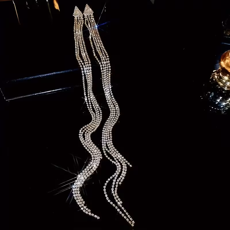 Triangle Long Tassel Earrings with European High-Class Aesthetic