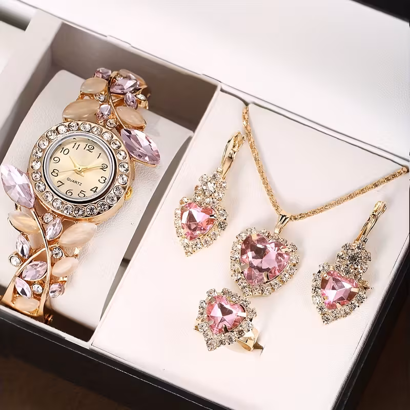 5pcs Glamorous Quartz Watch and Jewelry Set