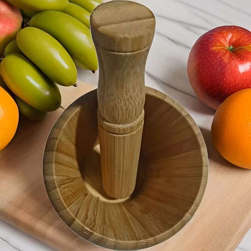 Rustic Bamboo Wooden Mortar and Pestle Set