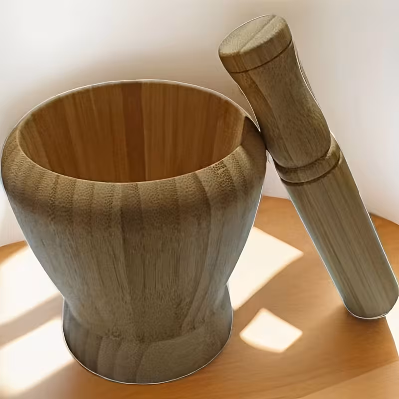 Rustic Bamboo Wooden Mortar and Pestle Set