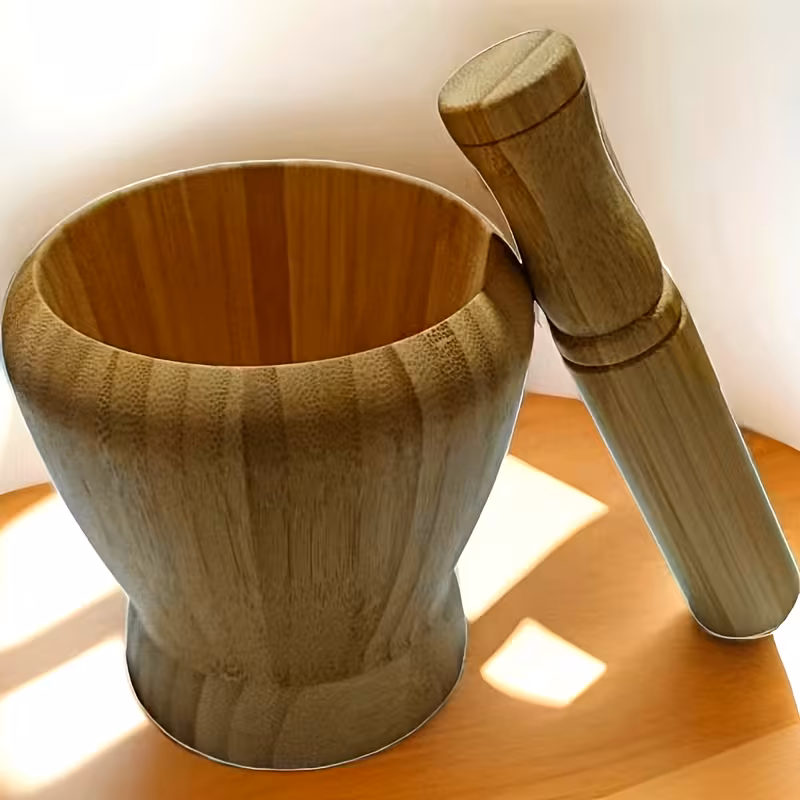 Rustic Bamboo Wooden Mortar and Pestle Set