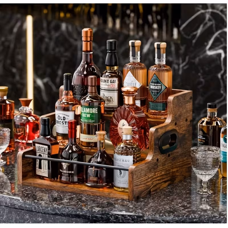 1pc Vintage Wooden Spirits Display Rack 